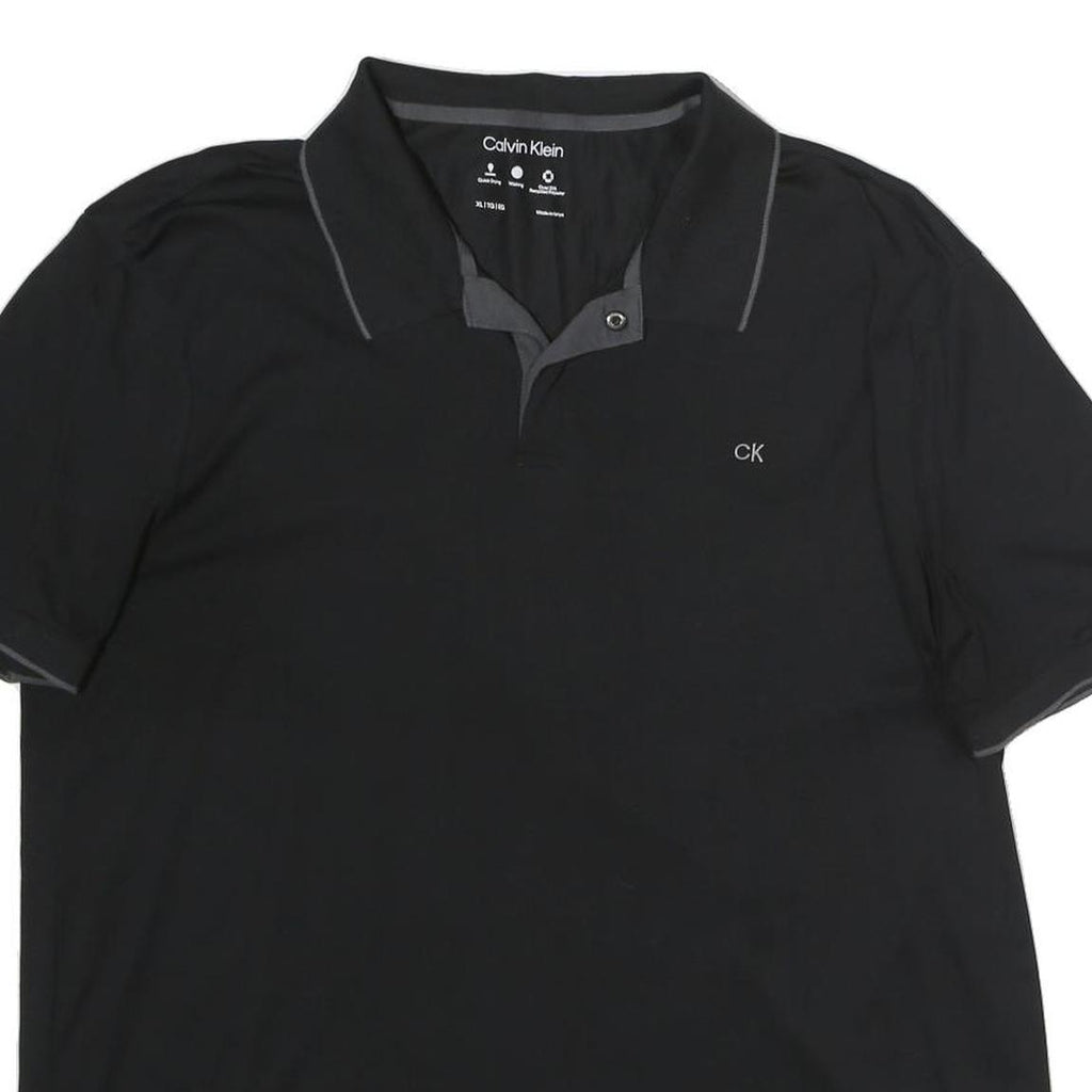 CALVIN KLEIN Mens Black Short Sleeve Plain XL Polo Shirt Cotton CK Logo