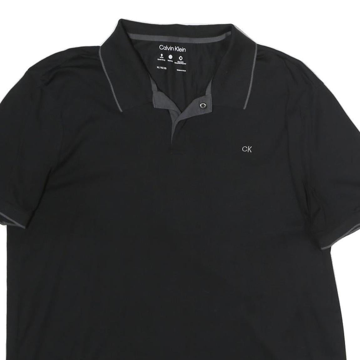 CALVIN KLEIN Mens Black Short Sleeve Plain XL Polo Shirt Cotton CK Logo