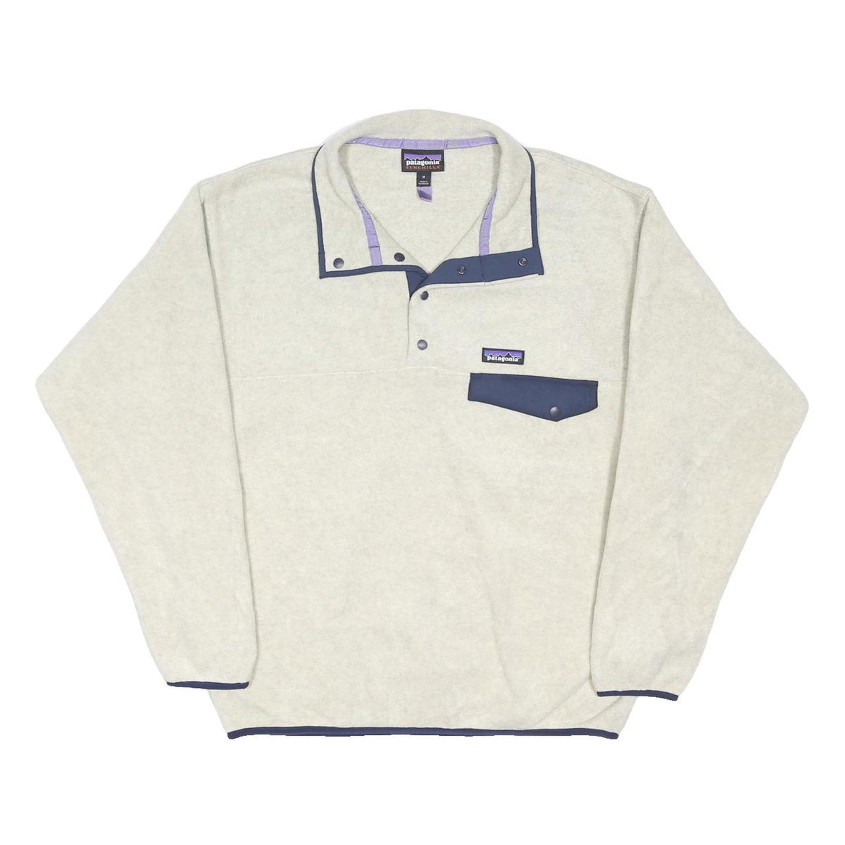PATAGONIA Synchilla Mens Cream & Navy Plain Pullover Basic Knit M Outdoor Jumper