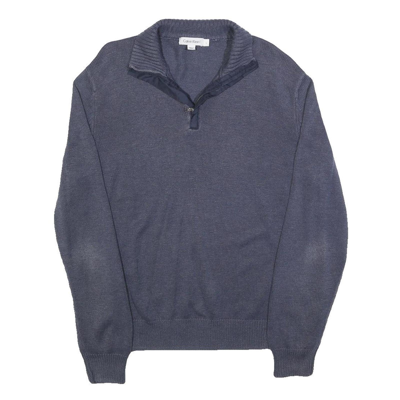 CALVIN KLEIN Mens Blue Plain Pullover Round Neck Basic Knit L Jumper Cotton