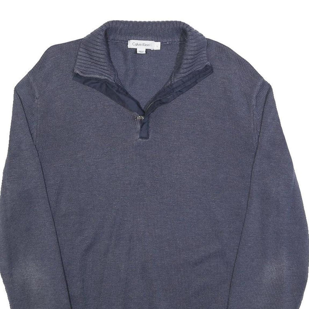 CALVIN KLEIN Mens Blue Plain Pullover Round Neck Basic Knit L Jumper Cotton