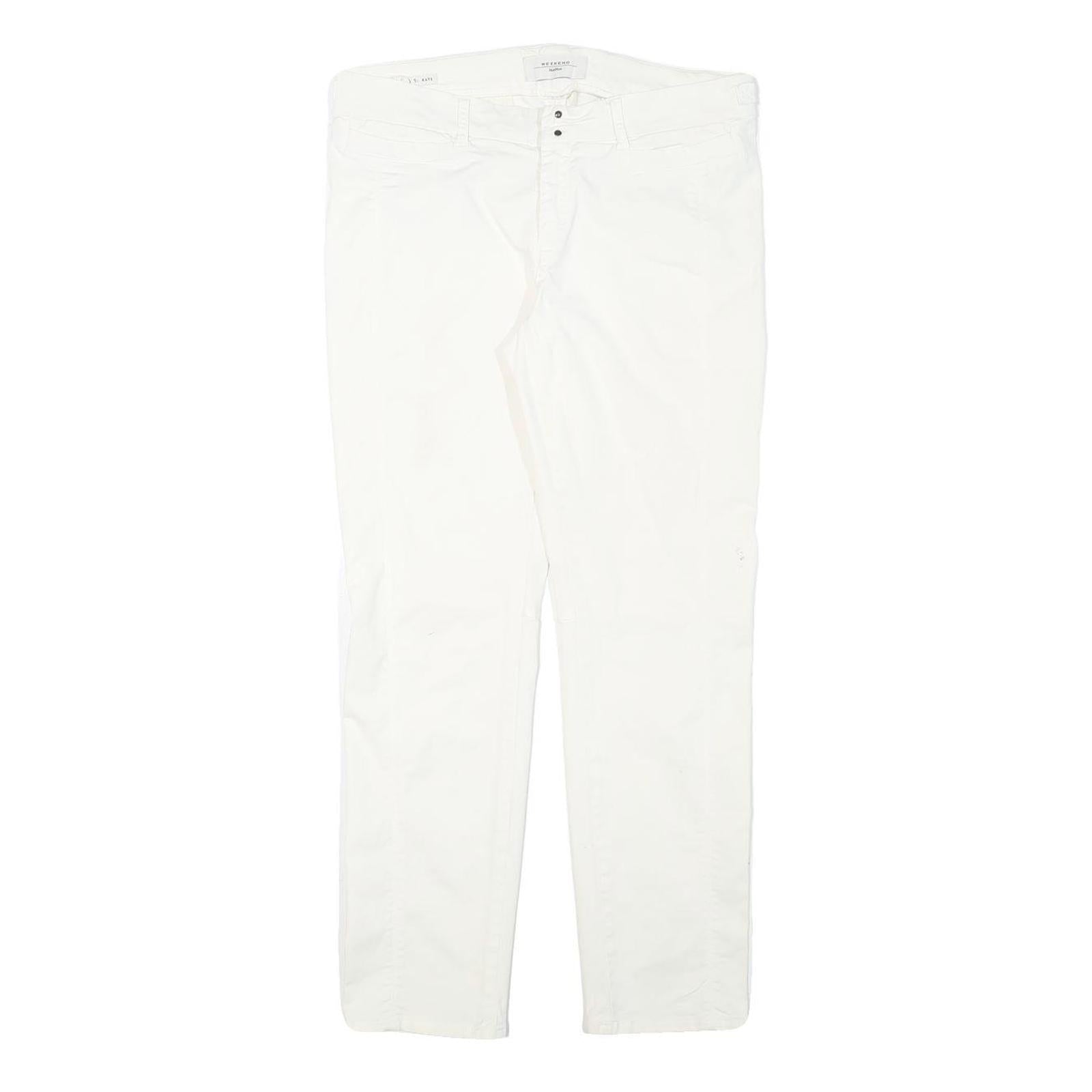 WEEKEND MAX MARA Womens Cotton Blend White Slim Tapered Trousers W32 L27 Stylish