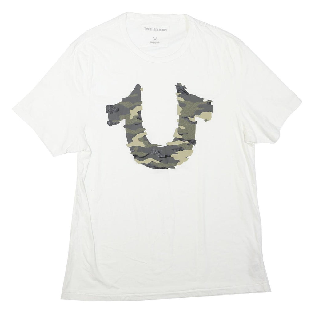 TRUE RELIGION Mens White Camouflage Horseshoe Graphic T-Shirt XL Short Sleeve
