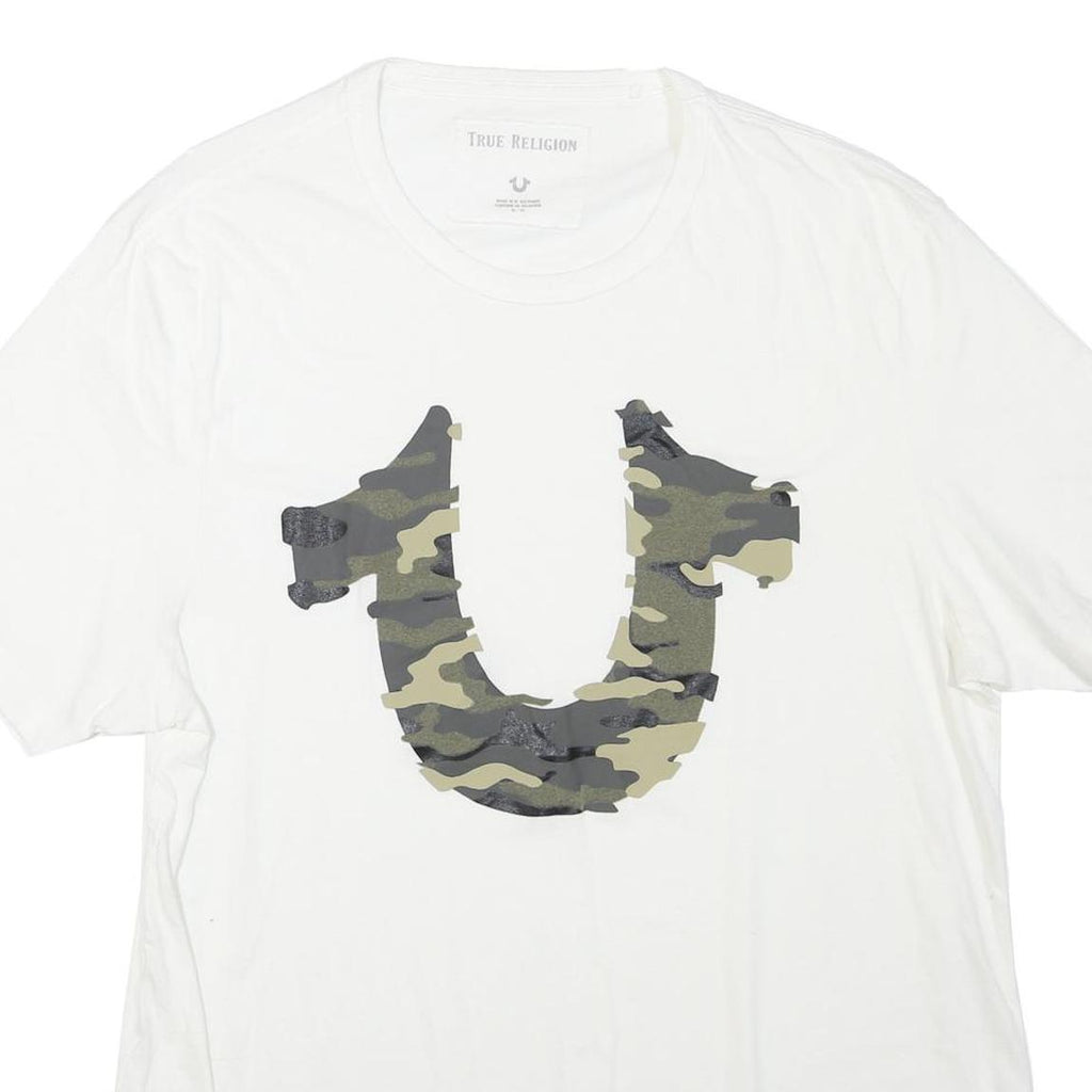 TRUE RELIGION Mens White Camouflage Horseshoe Graphic T-Shirt XL Short Sleeve