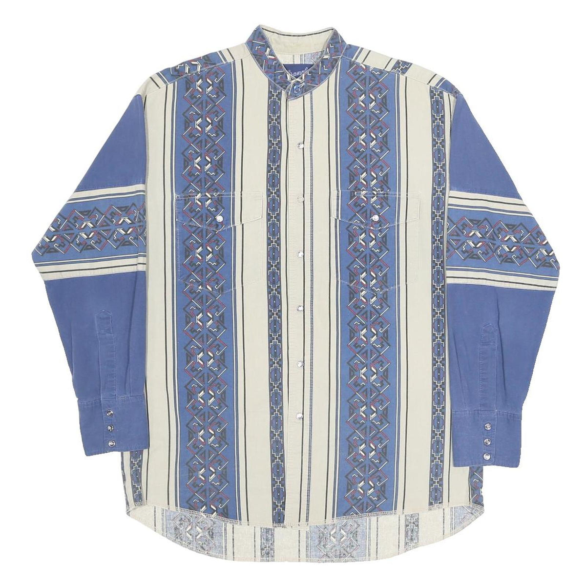WRANGLER Mens Blue & Cream Patterned Shirt L Button Front Cotton Casual