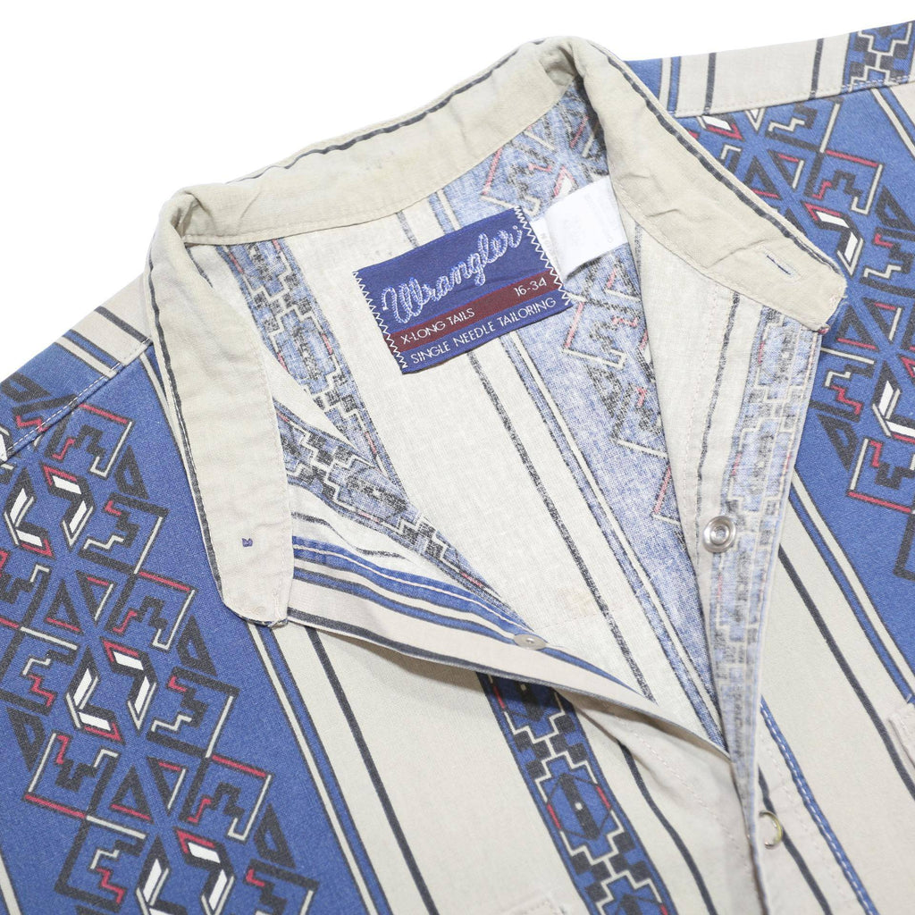 WRANGLER Mens Blue & Cream Patterned Shirt L Button Front Cotton Casual
