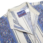 WRANGLER Mens Blue & Cream Patterned Shirt L Button Front Cotton Casual