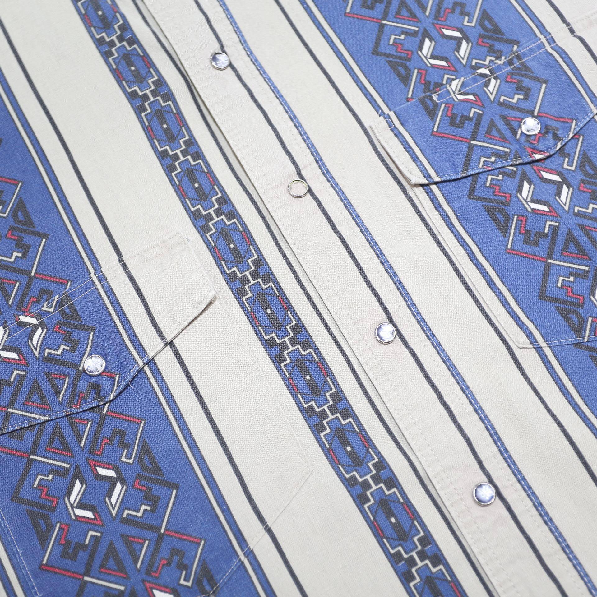 WRANGLER Mens Blue & Cream Patterned Shirt L Button Front Cotton Casual