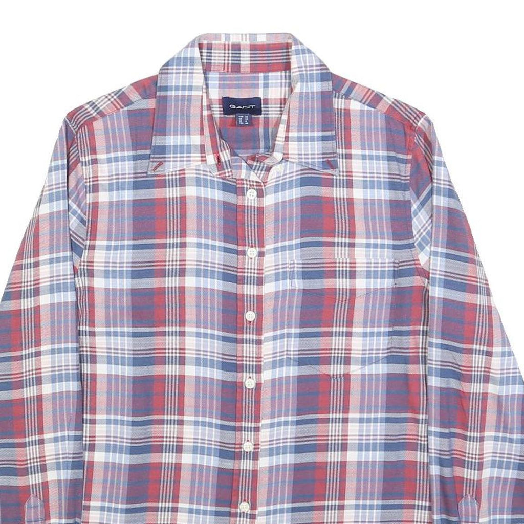 GANT Womens Red & Blue Check Shirt UK 12 Classic Cotton Blend Button Up