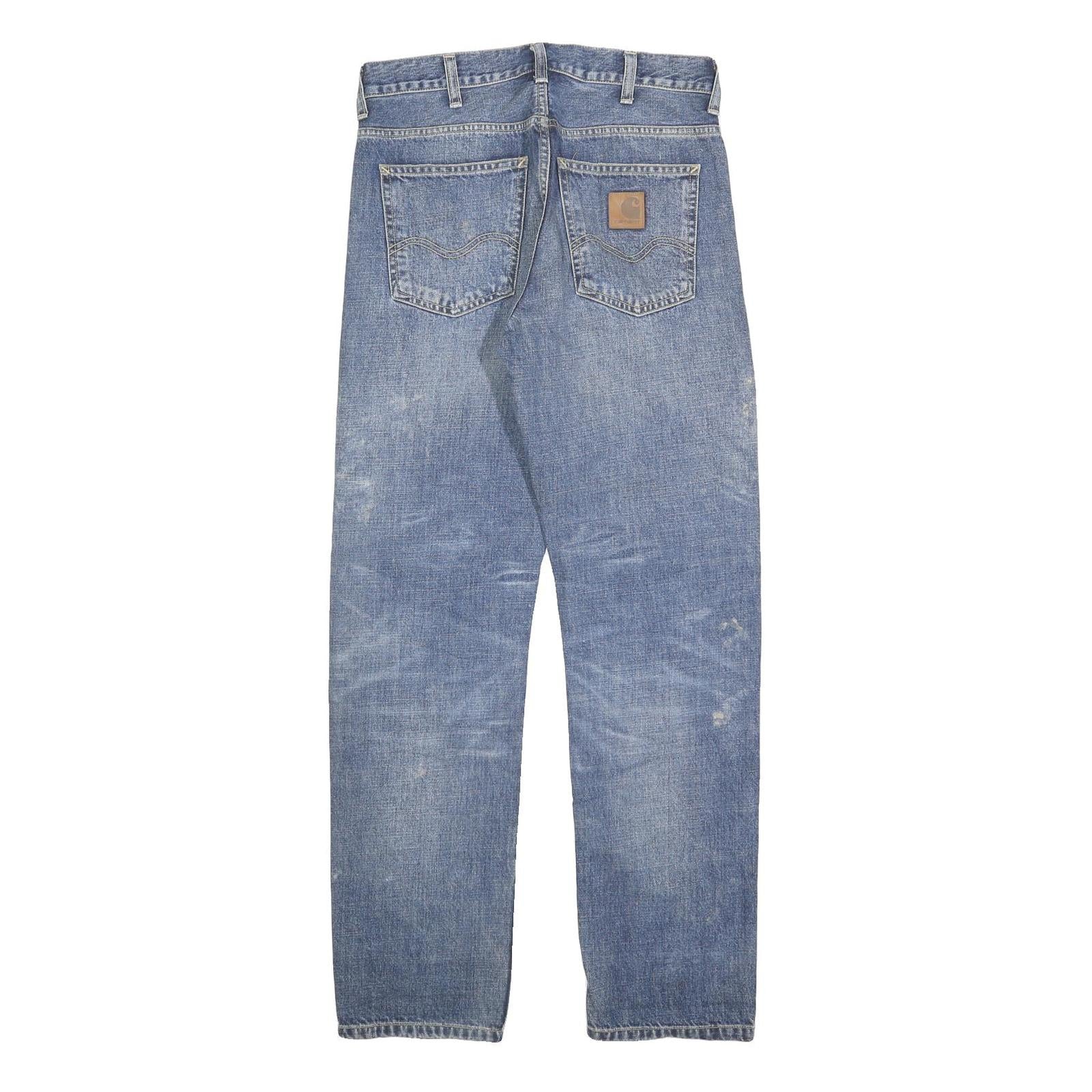 CARHARTT Mens Relaxed Blue Denim Medium Wash W28 L32 Workwear Durable Zip Jeans