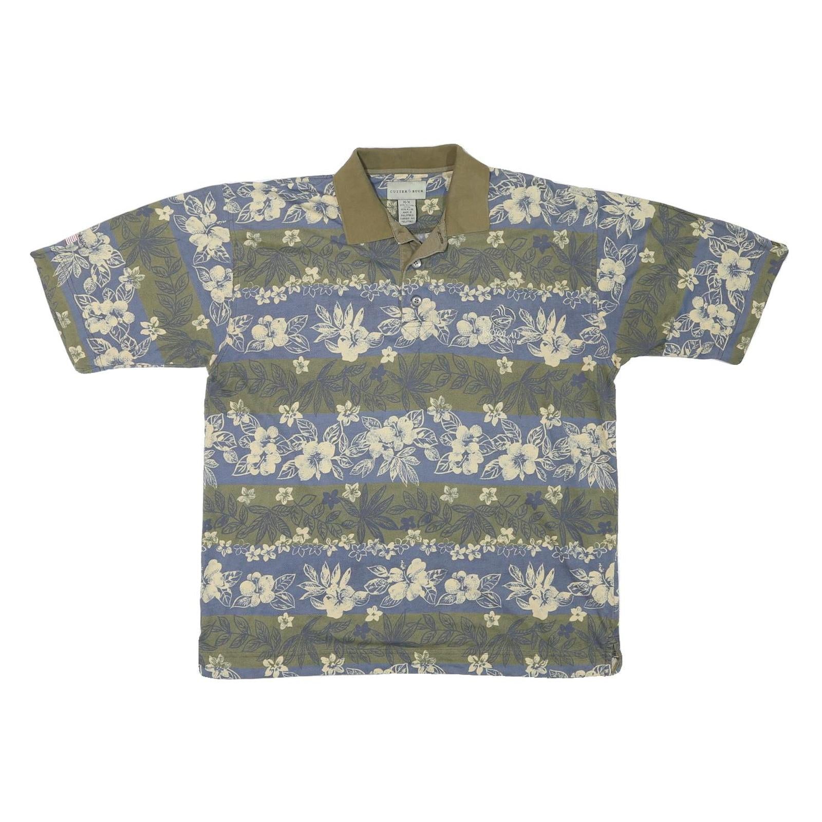 CUTTER & BUCK Mens Blue & Green Floral Short Sleeve Polo Shirt M Cotton Blend