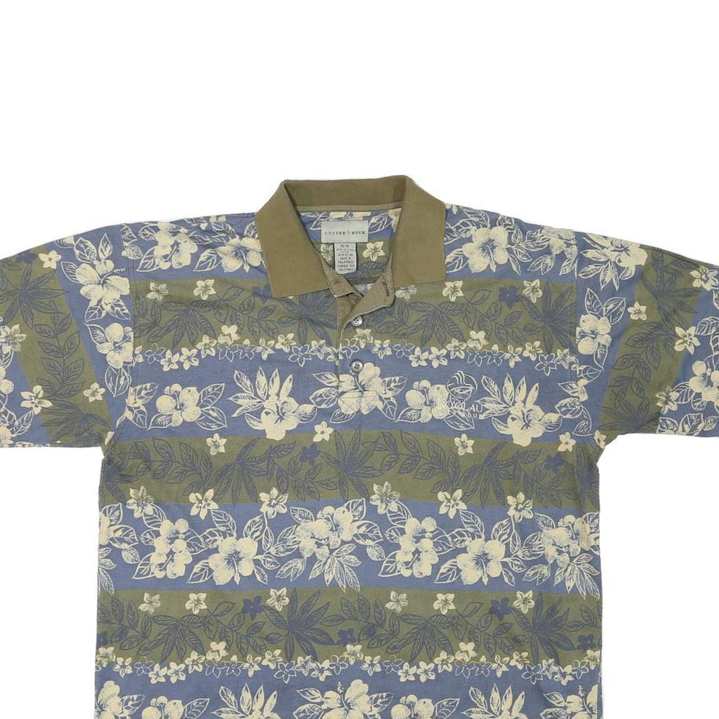 CUTTER & BUCK Mens Blue & Green Floral Short Sleeve Polo Shirt M Cotton Blend