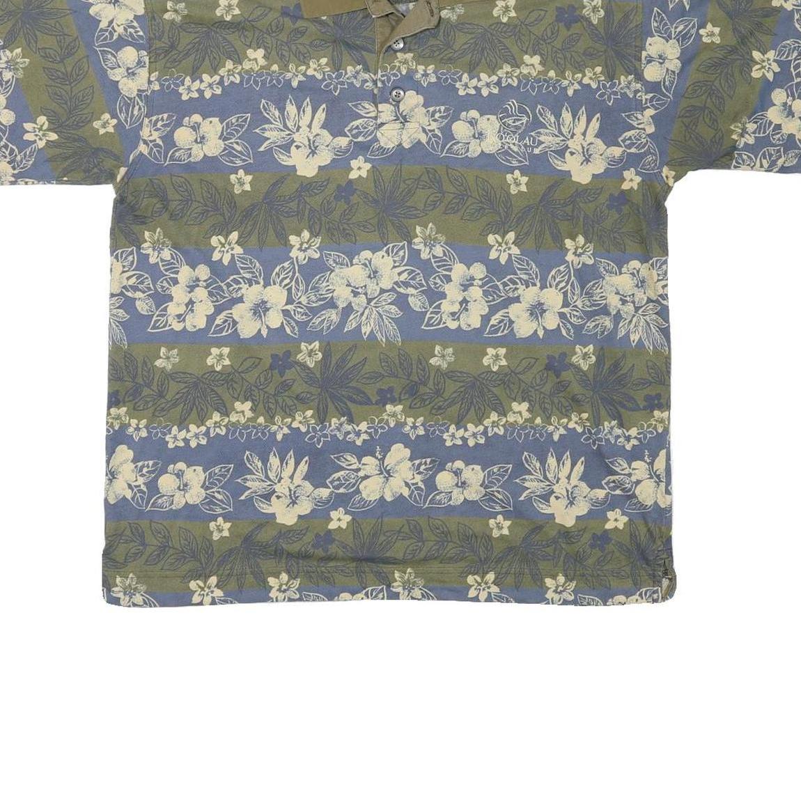 CUTTER & BUCK Mens Blue & Green Floral Short Sleeve Polo Shirt M Cotton Blend