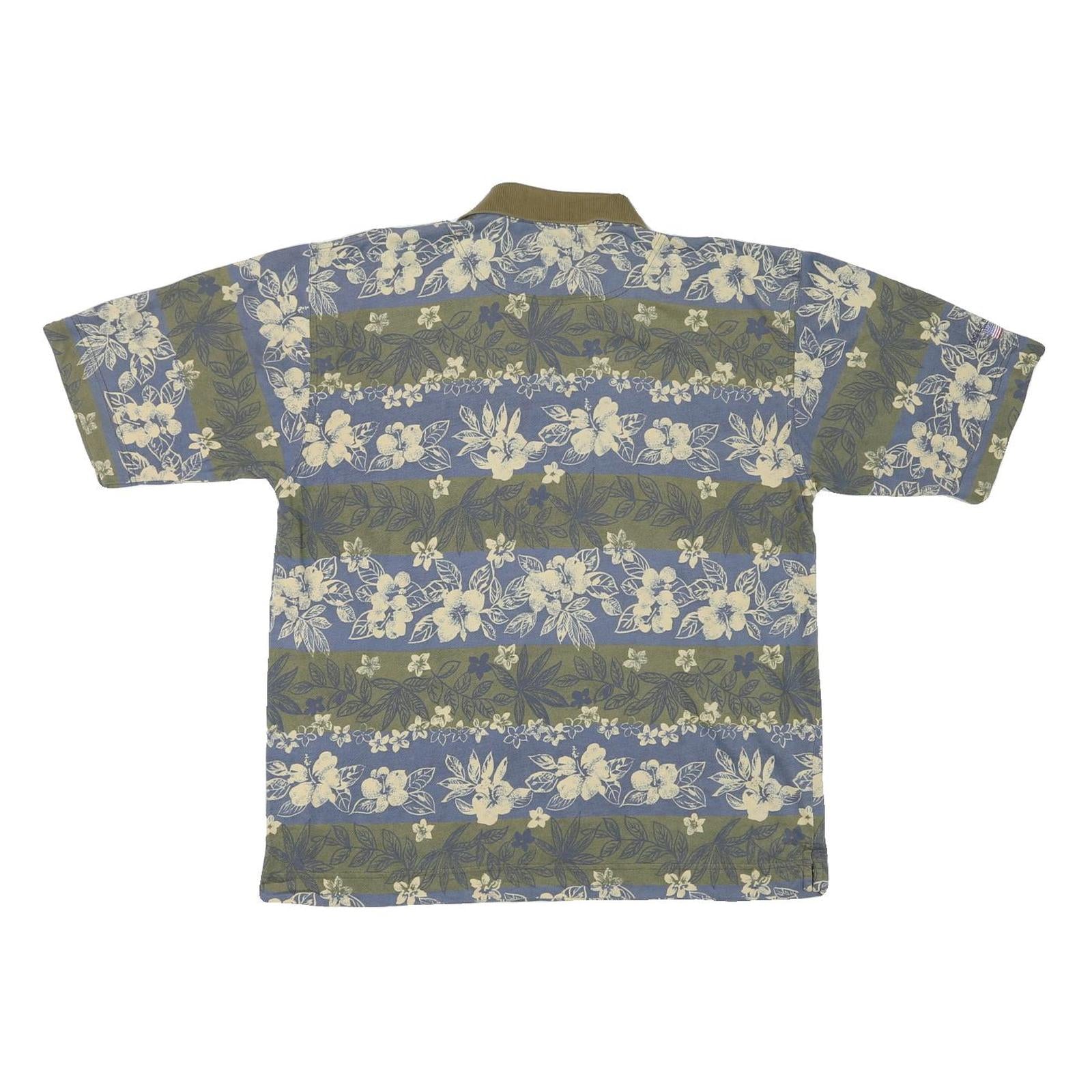 CUTTER & BUCK Mens Blue & Green Floral Short Sleeve Polo Shirt M Cotton Blend