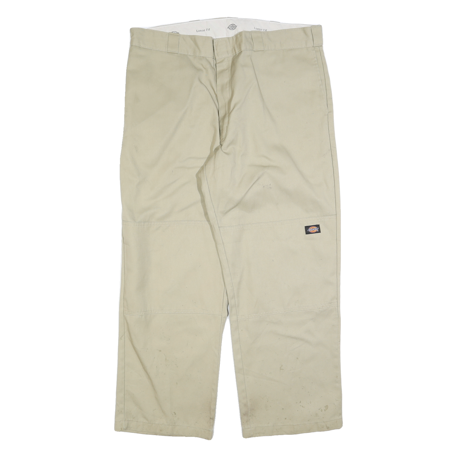 DICKIES Mens Cotton Blend Beige Loose Fit Straight Leg Trousers W40 L30 Workwear