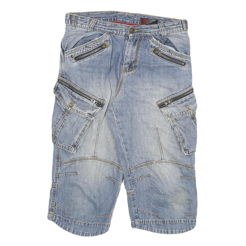 TOM TOMPSON Mens Shorts Blue Cargo L W30 Zip Pockets Cotton Blend Relaxed
