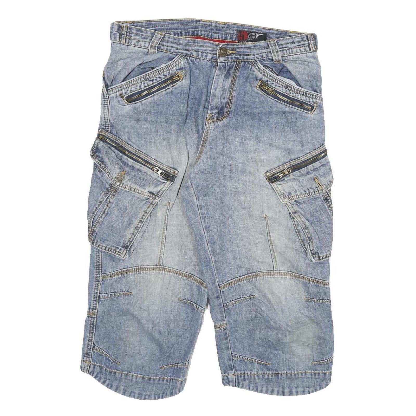 TOM TOMPSON Mens Shorts Blue Cargo L W30 Zip Pockets Cotton Blend Relaxed