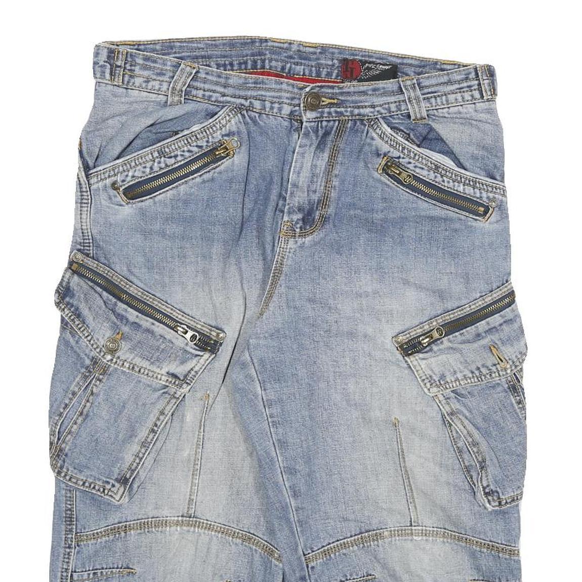 TOM TOMPSON Mens Shorts Blue Cargo L W30 Zip Pockets Cotton Blend Relaxed