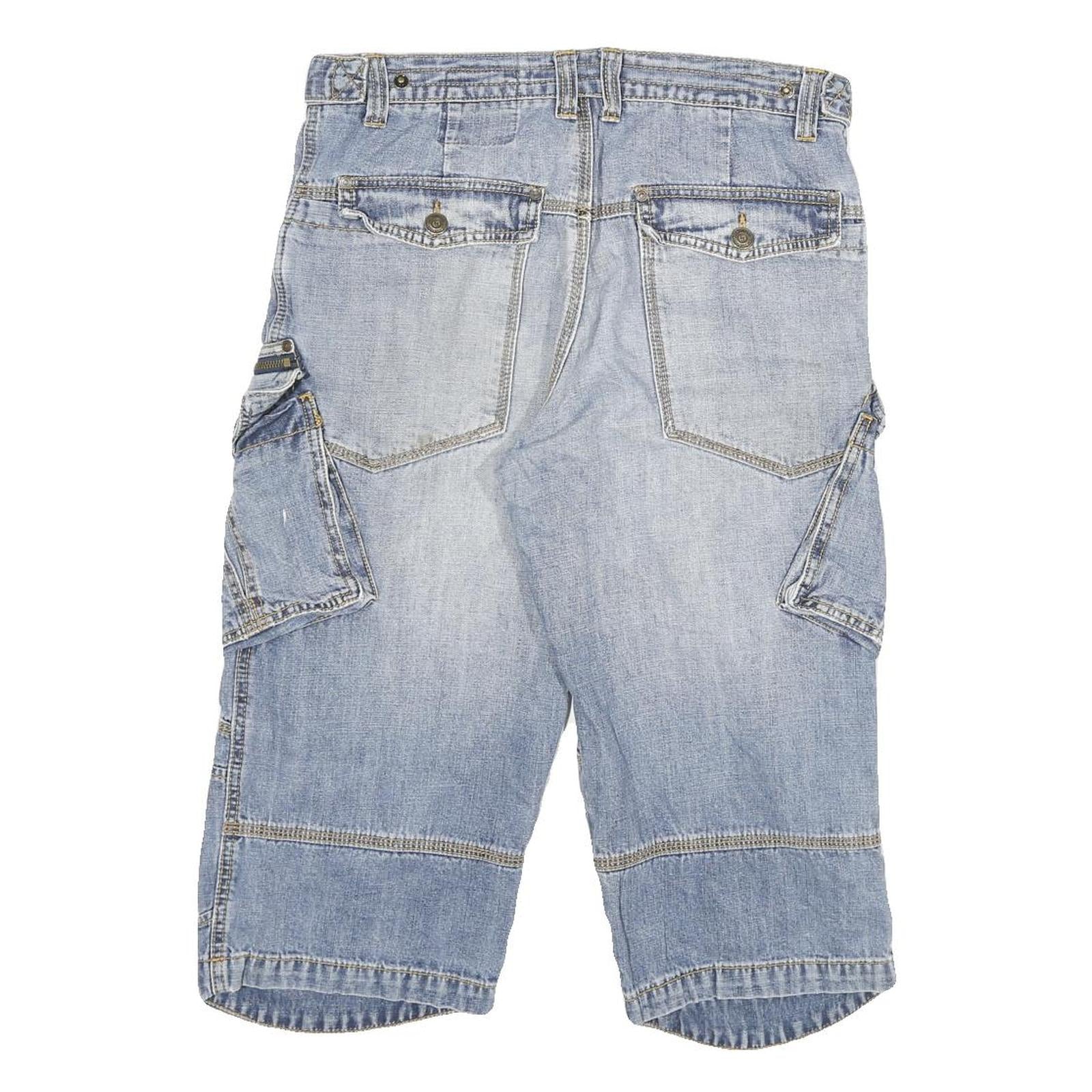 TOM TOMPSON Mens Shorts Blue Cargo L W30 Zip Pockets Cotton Blend Relaxed
