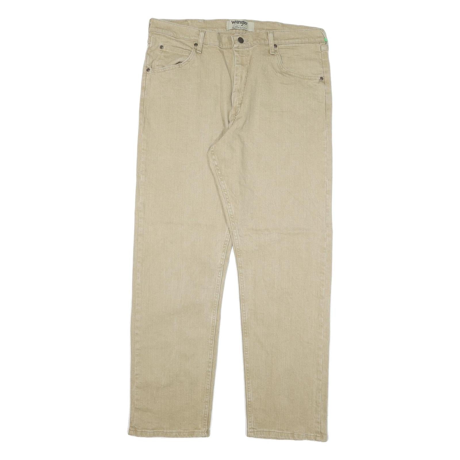 WRANGLER Mens Jeans Beige Cotton Blend Regular Straight Zip W36 L31 Authentic