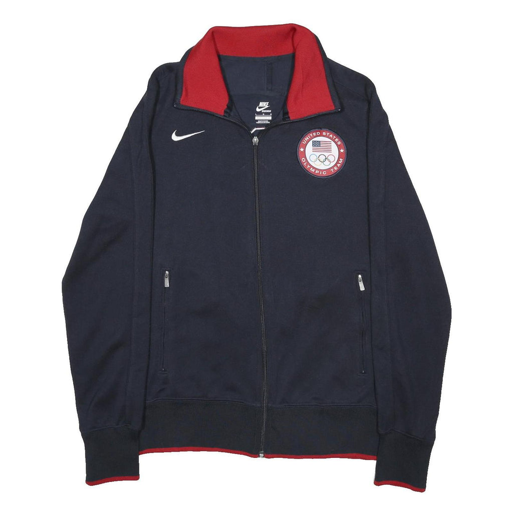 NIKE Womens Navy Blue Red United States Olympic Team Zip Jacket L Cotton Blend