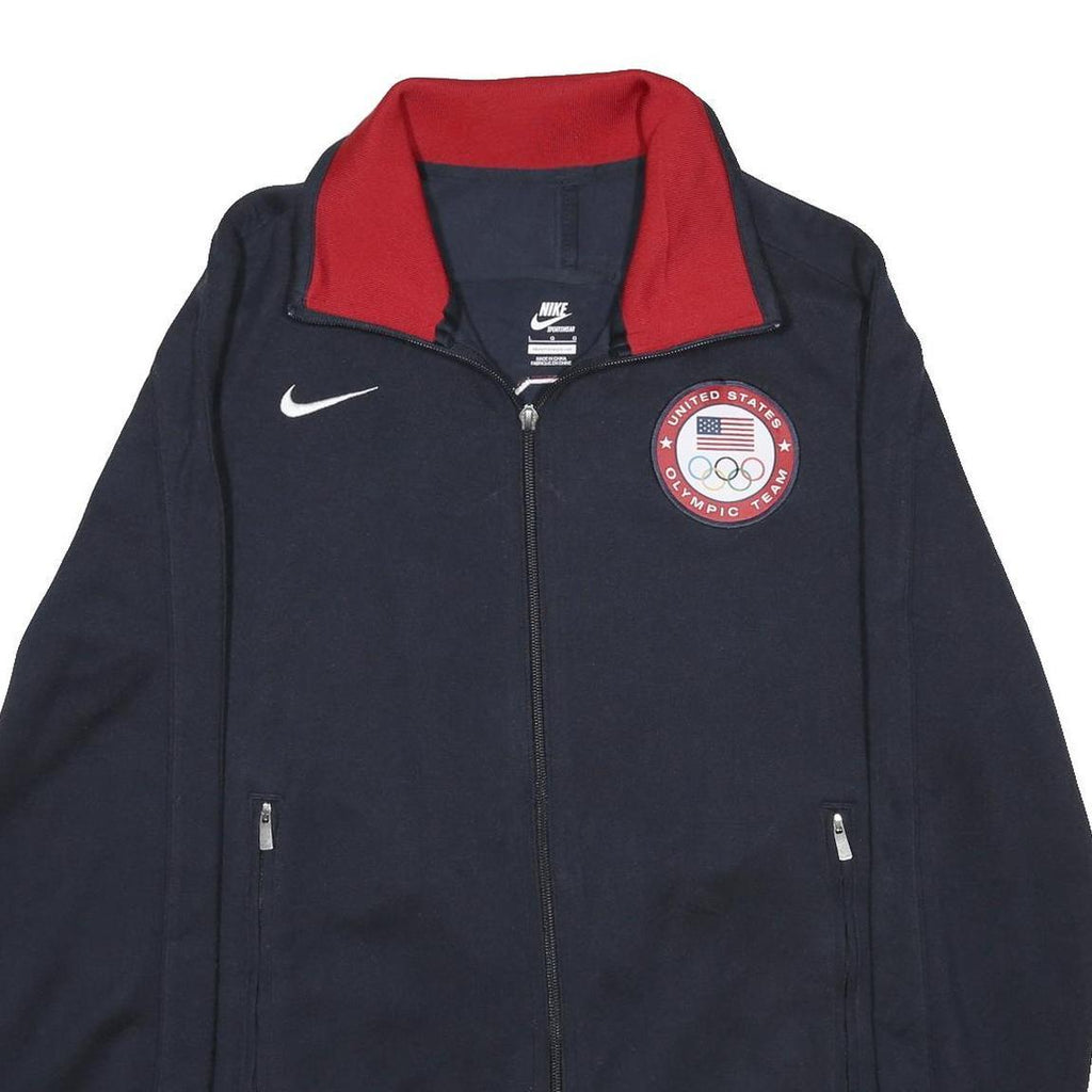 NIKE Womens Navy Blue Red United States Olympic Team Zip Jacket L Cotton Blend