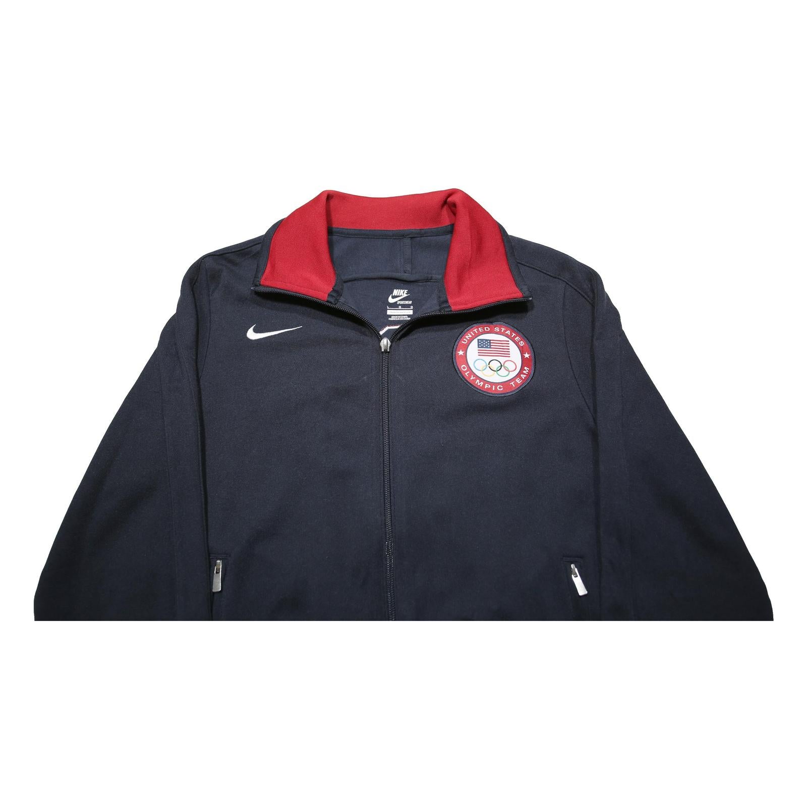 NIKE Womens Navy Blue Red United States Olympic Team Zip Jacket L Cotton Blend