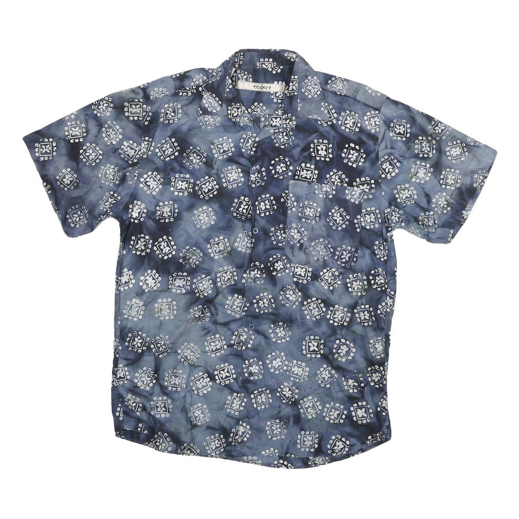 JOCKEY Mens Blue Pattern Geometric Cotton Short Sleeve Shirt L Casual Summer