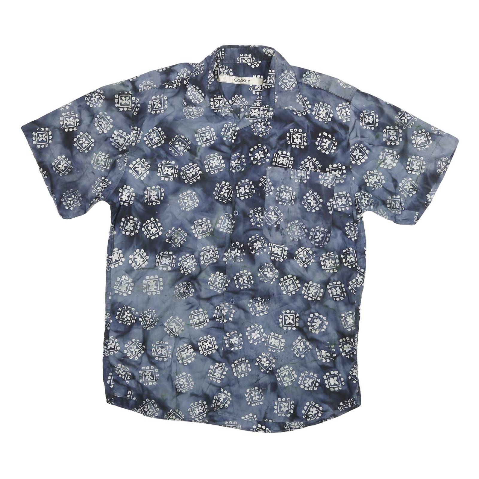 JOCKEY Mens Blue Pattern Geometric Cotton Short Sleeve Shirt L Casual Summer