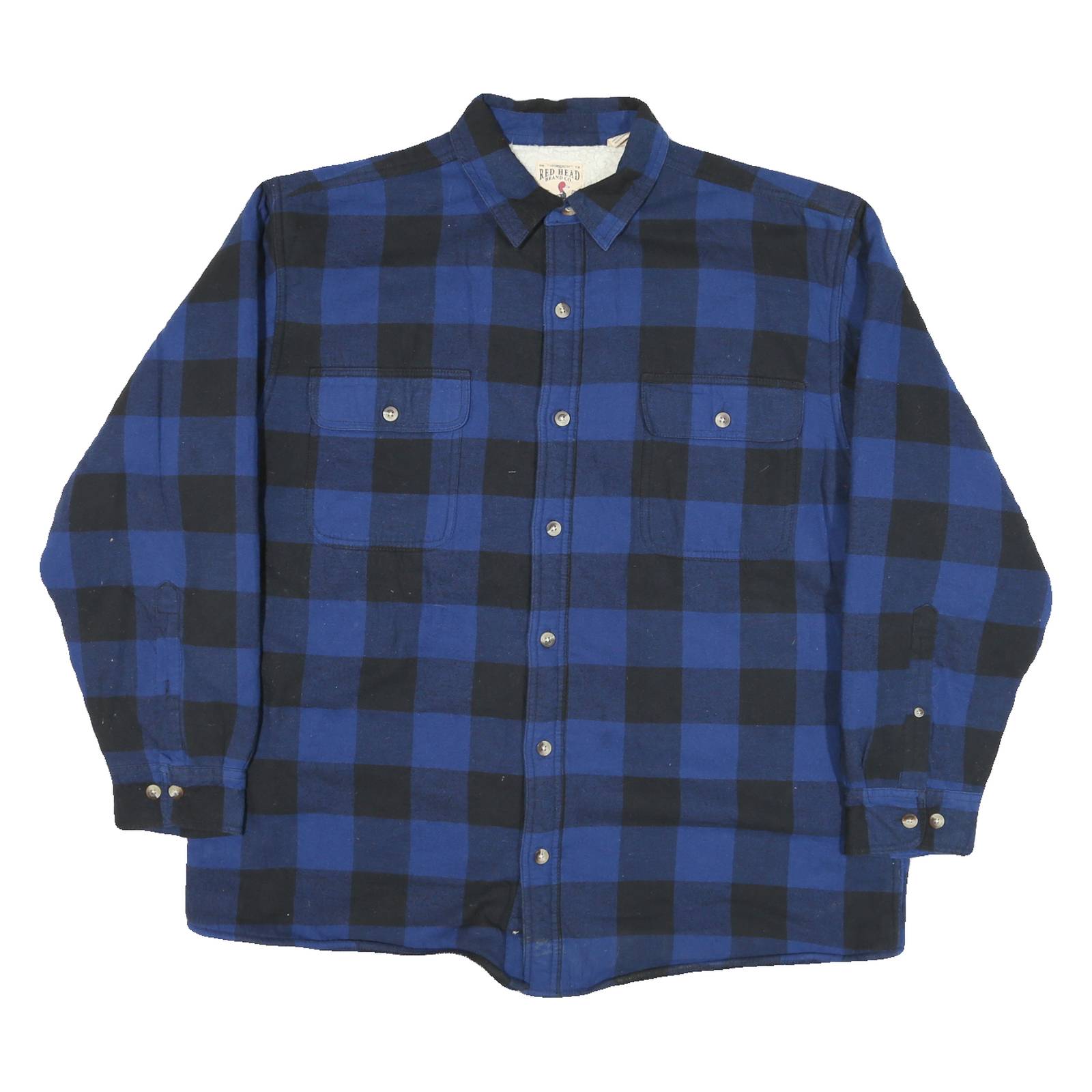 RED HEAD Mens Blue & Black Checked Jacket XL Cotton Blend Button Closure Classic
