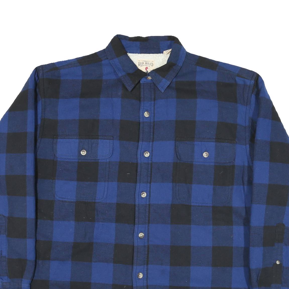 RED HEAD Mens Blue & Black Checked Jacket XL Cotton Blend Button Closure Classic