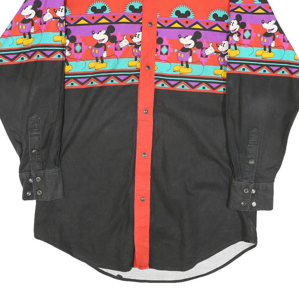 MICKEY & CO Mens Red & Black Cotton Blend Shirt M Vintage Cartoon Long Sleeve