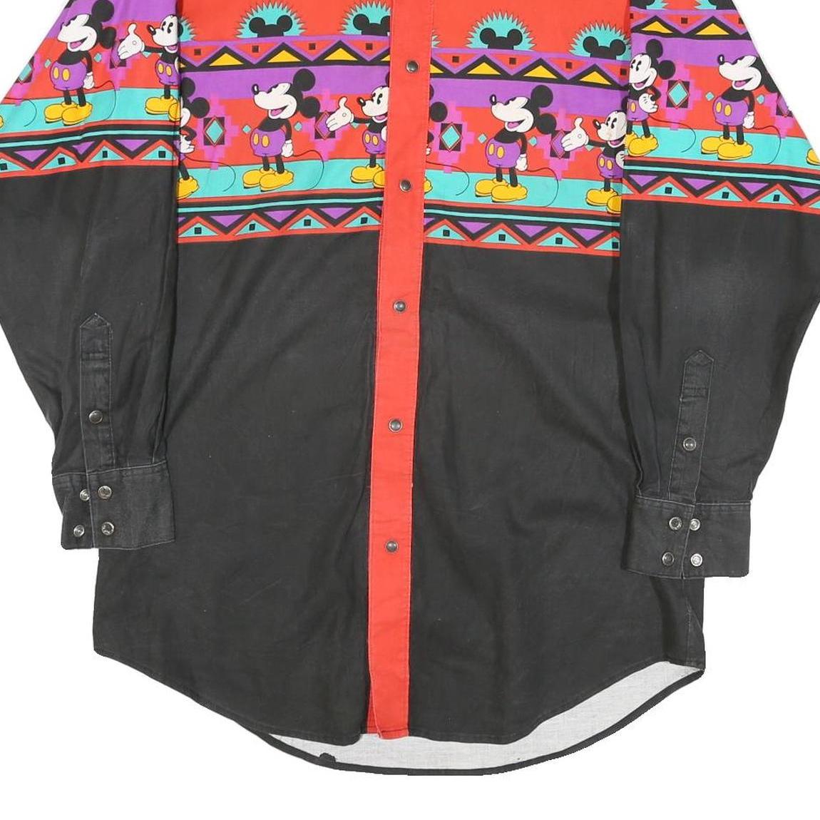 MICKEY & CO Mens Red & Black Cotton Blend Shirt M Vintage Cartoon Long Sleeve