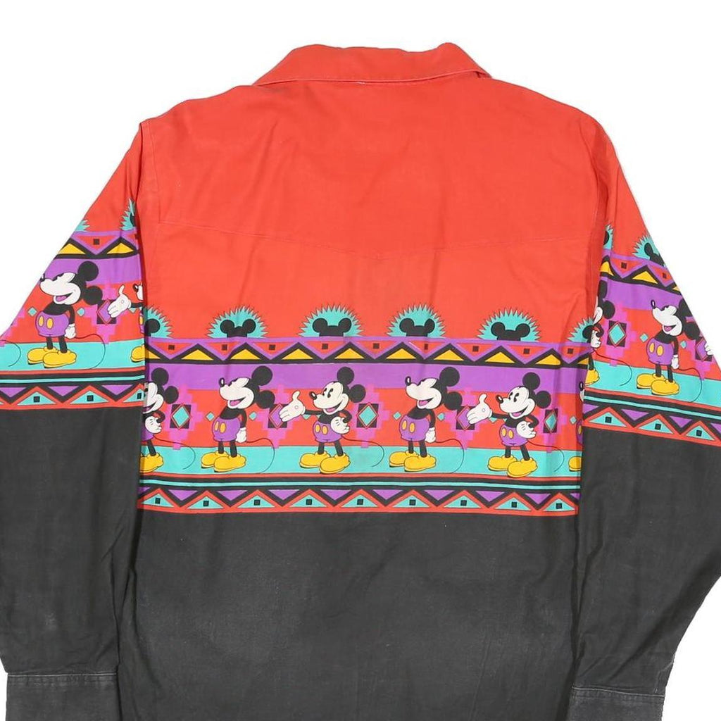 MICKEY & CO Mens Red & Black Cotton Blend Shirt M Vintage Cartoon Long Sleeve