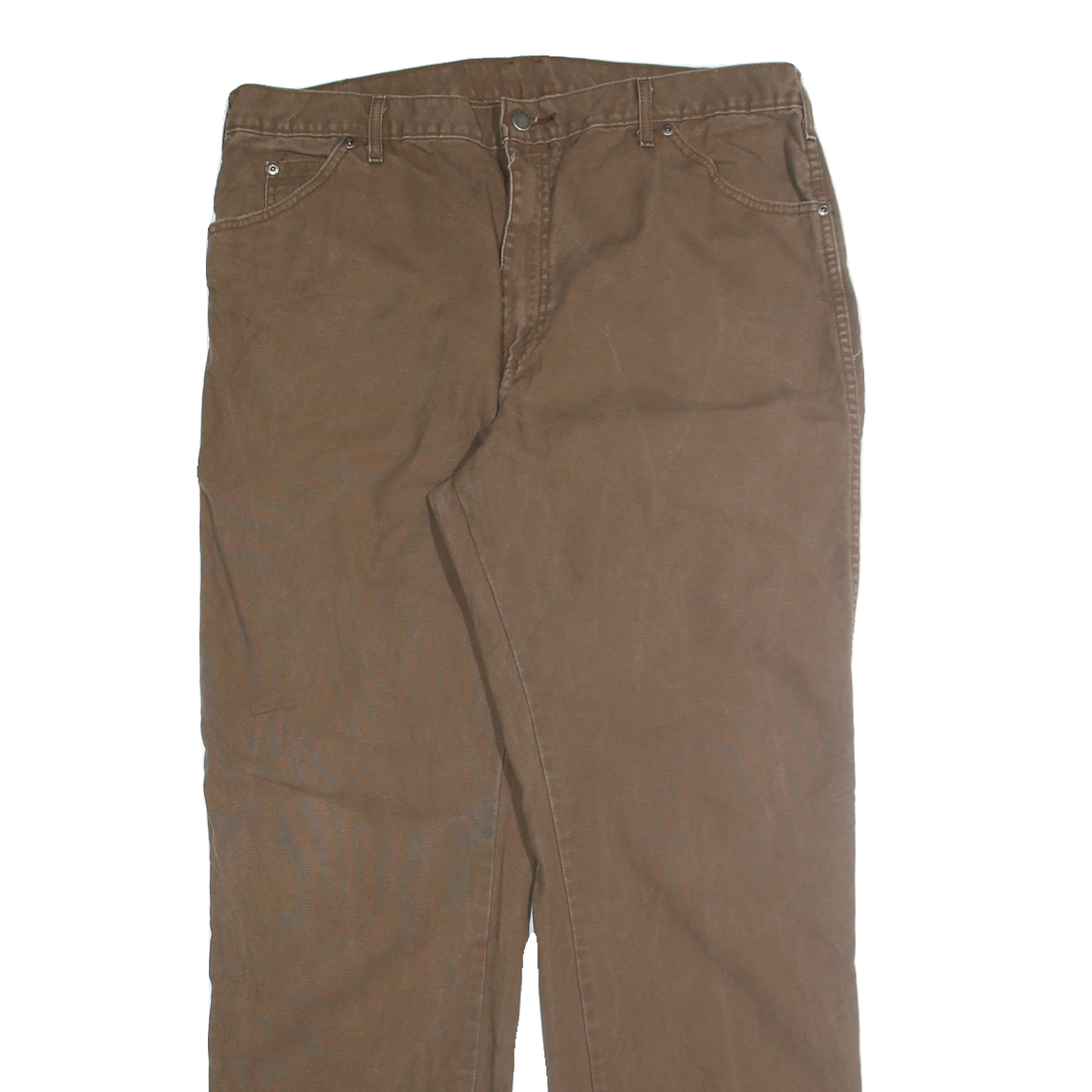 DICKIES Mens Cotton Blend Brown Regular Straight Trousers W38 L32 Workwear Zip