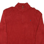 POLO RALPH LAUREN Mens Red Jumper Pullover Plain Half Zip Basic Knit XL Cotton
