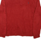 POLO RALPH LAUREN Mens Red Jumper Pullover Plain Half Zip Basic Knit XL Cotton
