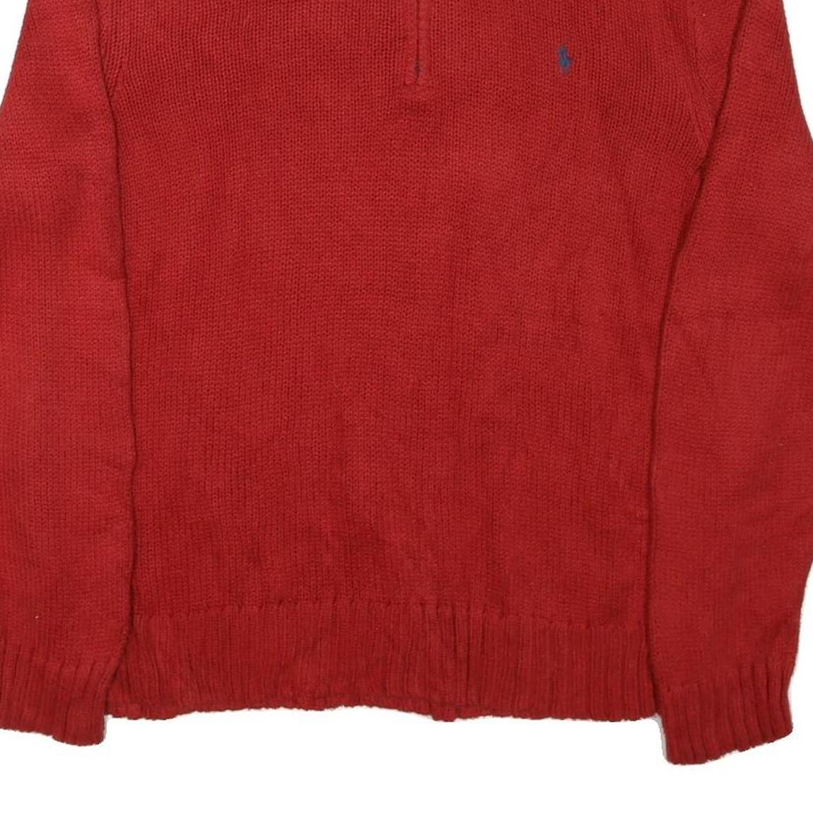 POLO RALPH LAUREN Mens Red Jumper Pullover Plain Half Zip Basic Knit XL Cotton