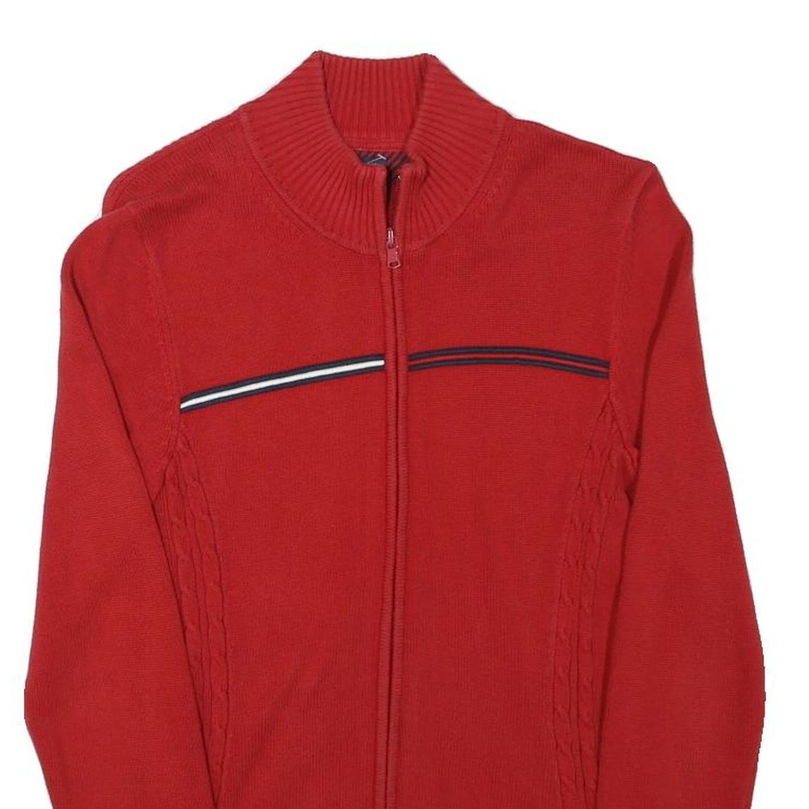 TOMMY HILFIGER Womens Red Zip Up Patterned Crew Neck Basic Knit M Cotton Blend