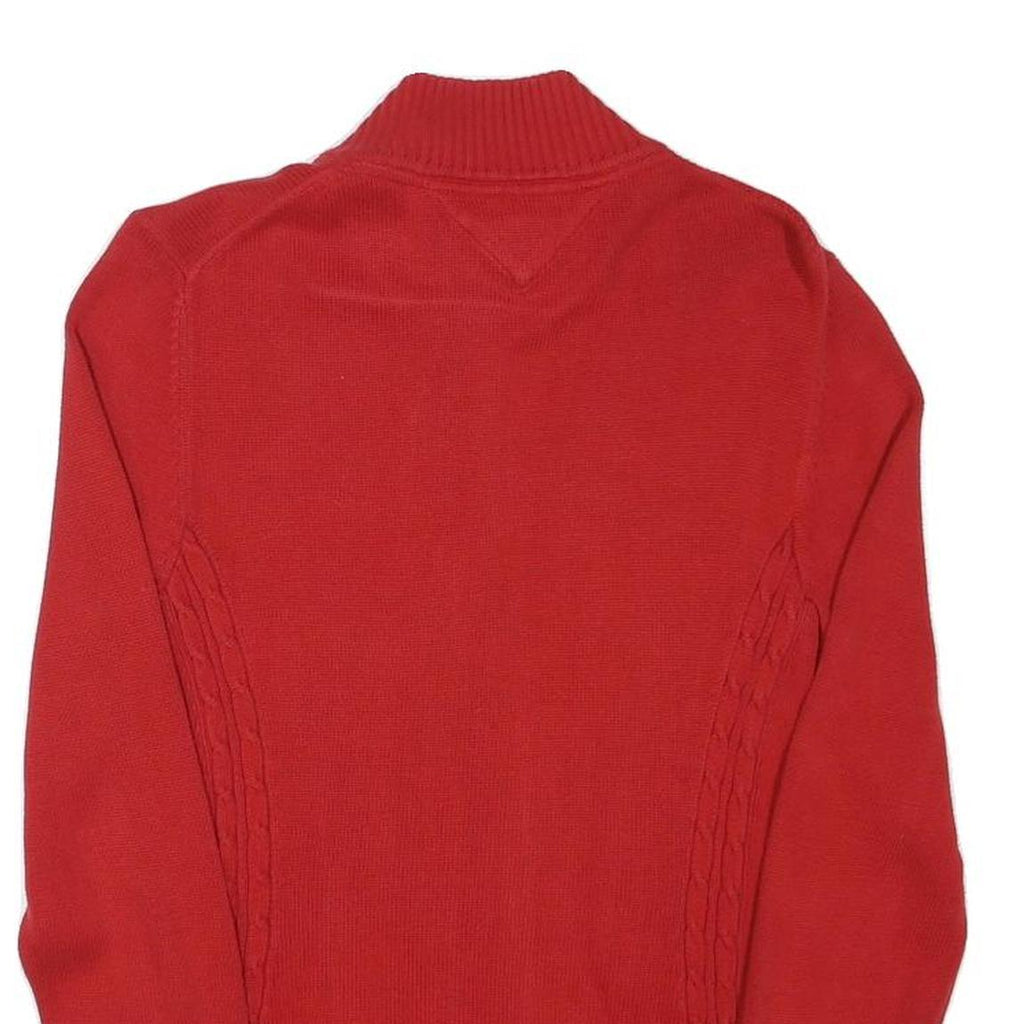 TOMMY HILFIGER Womens Red Zip Up Patterned Crew Neck Basic Knit M Cotton Blend