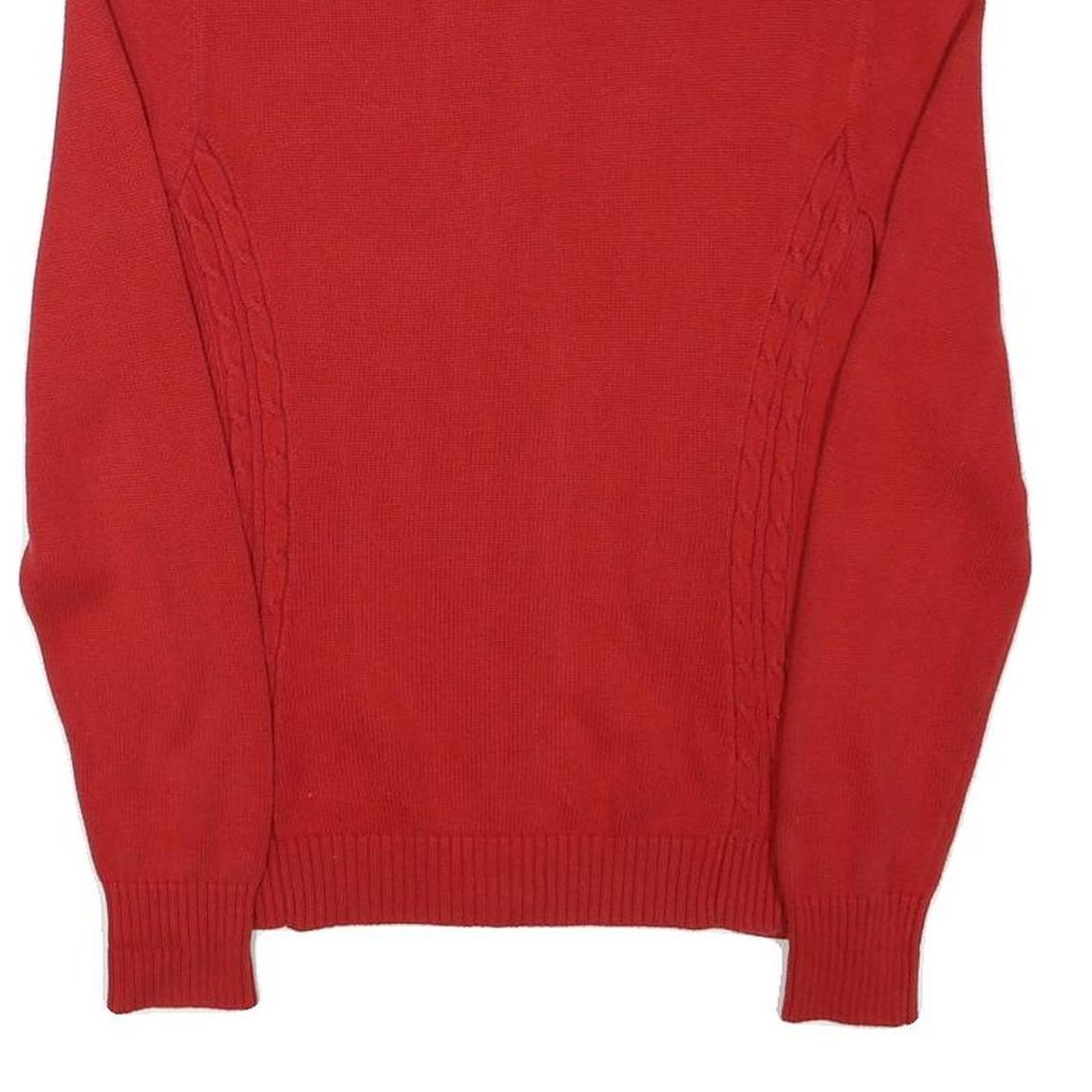 TOMMY HILFIGER Womens Red Zip Up Patterned Crew Neck Basic Knit M Cotton Blend
