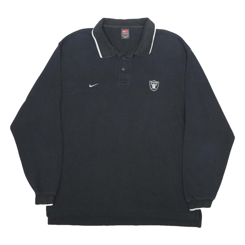NIKE X NFL Mens Black Long Sleeve Raiders Logo Polo Shirt XL Cotton