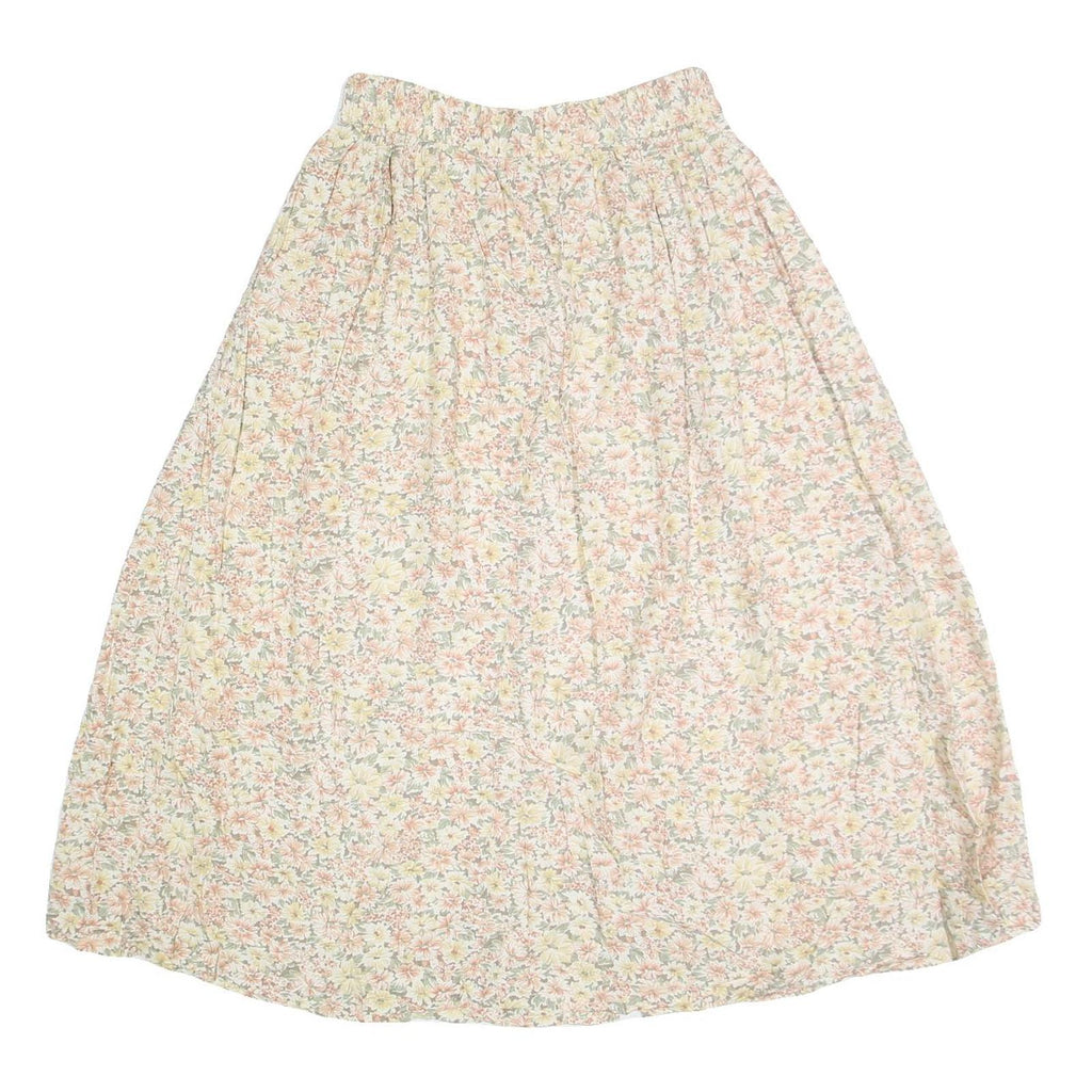 LONDON FOG Womens Cream Floral Midi Cotton Blend Pleated Skirt M Summer Casual