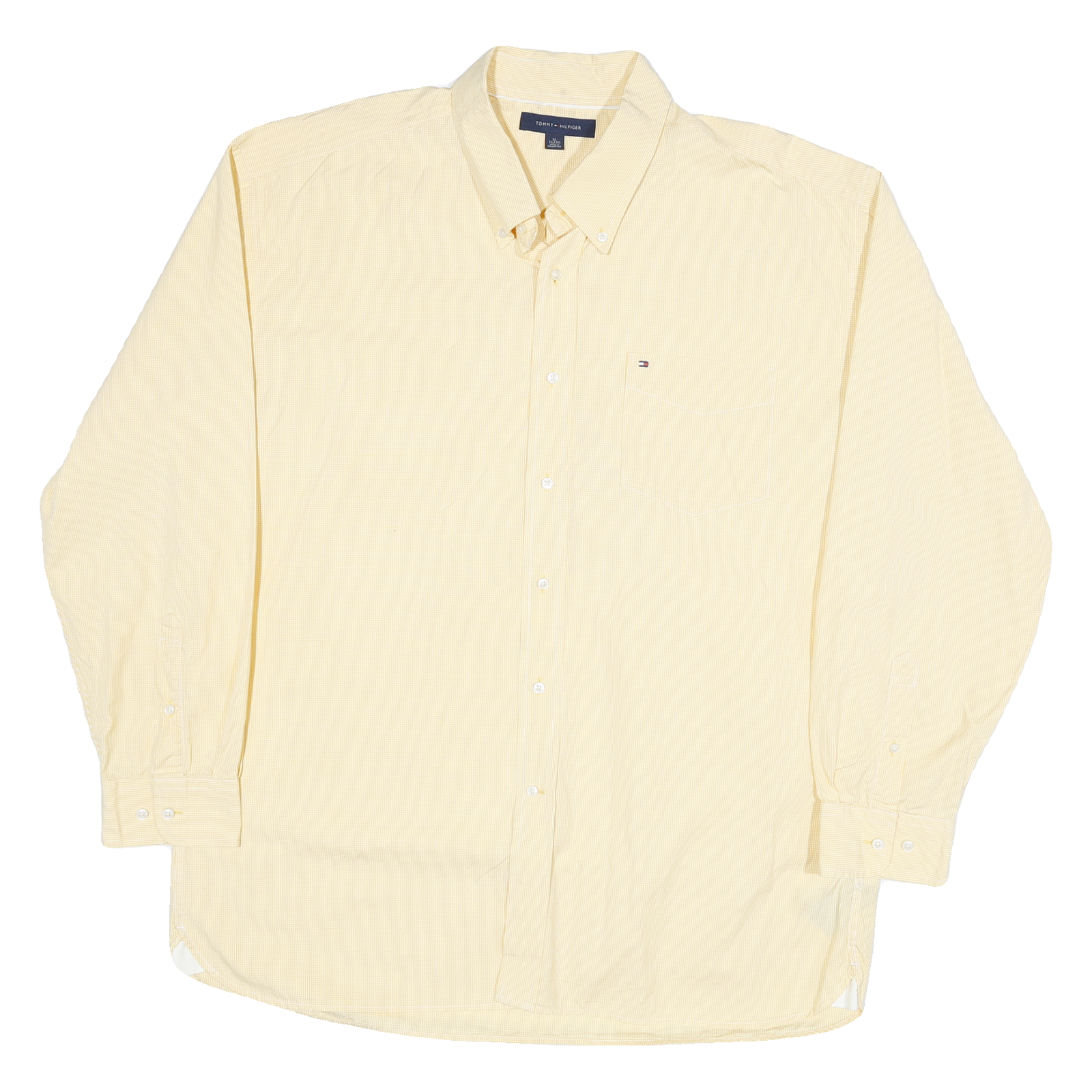 TOMMY HILFIGER Mens Yellow Cotton Blend Shirt XL Button Down Pocket Classic Fit