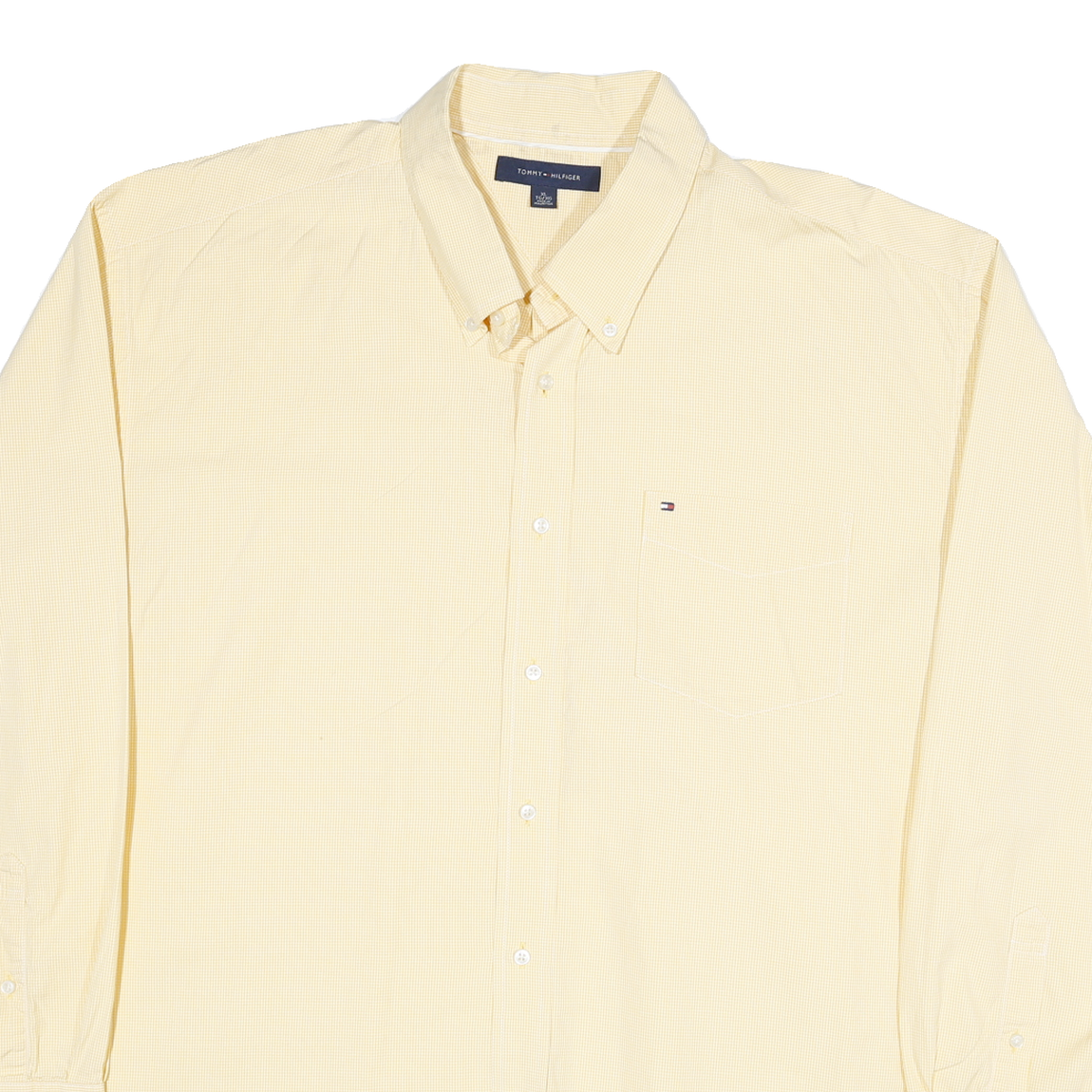 TOMMY HILFIGER Mens Yellow Cotton Blend Shirt XL Button Down Pocket Classic Fit