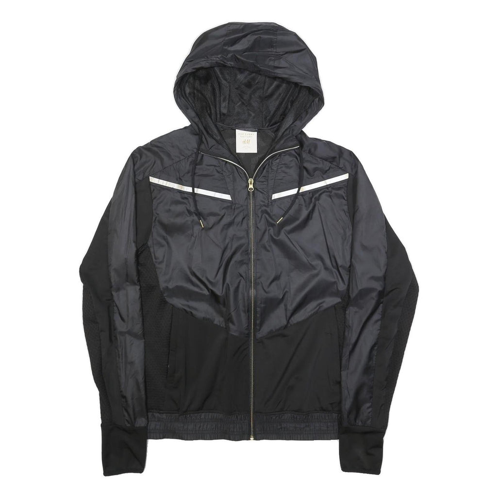 H&M Womens Black & Grey Zip Jacket M Polyester Lightweight Hooded Sportswear