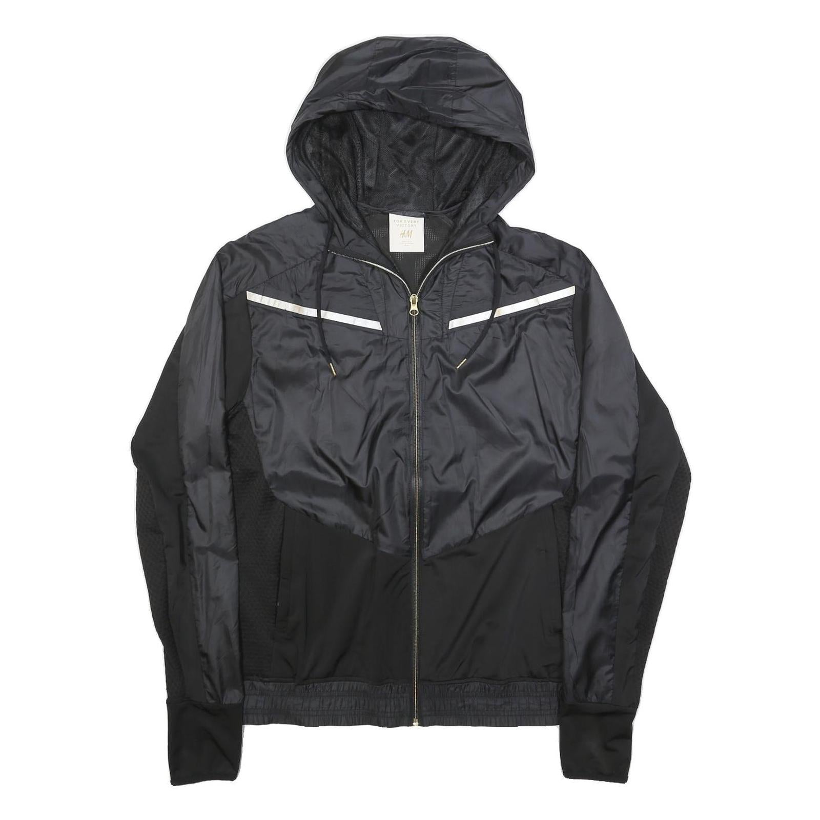 H&M Womens Black & Grey Zip Jacket M Polyester Lightweight Hooded Sportswear