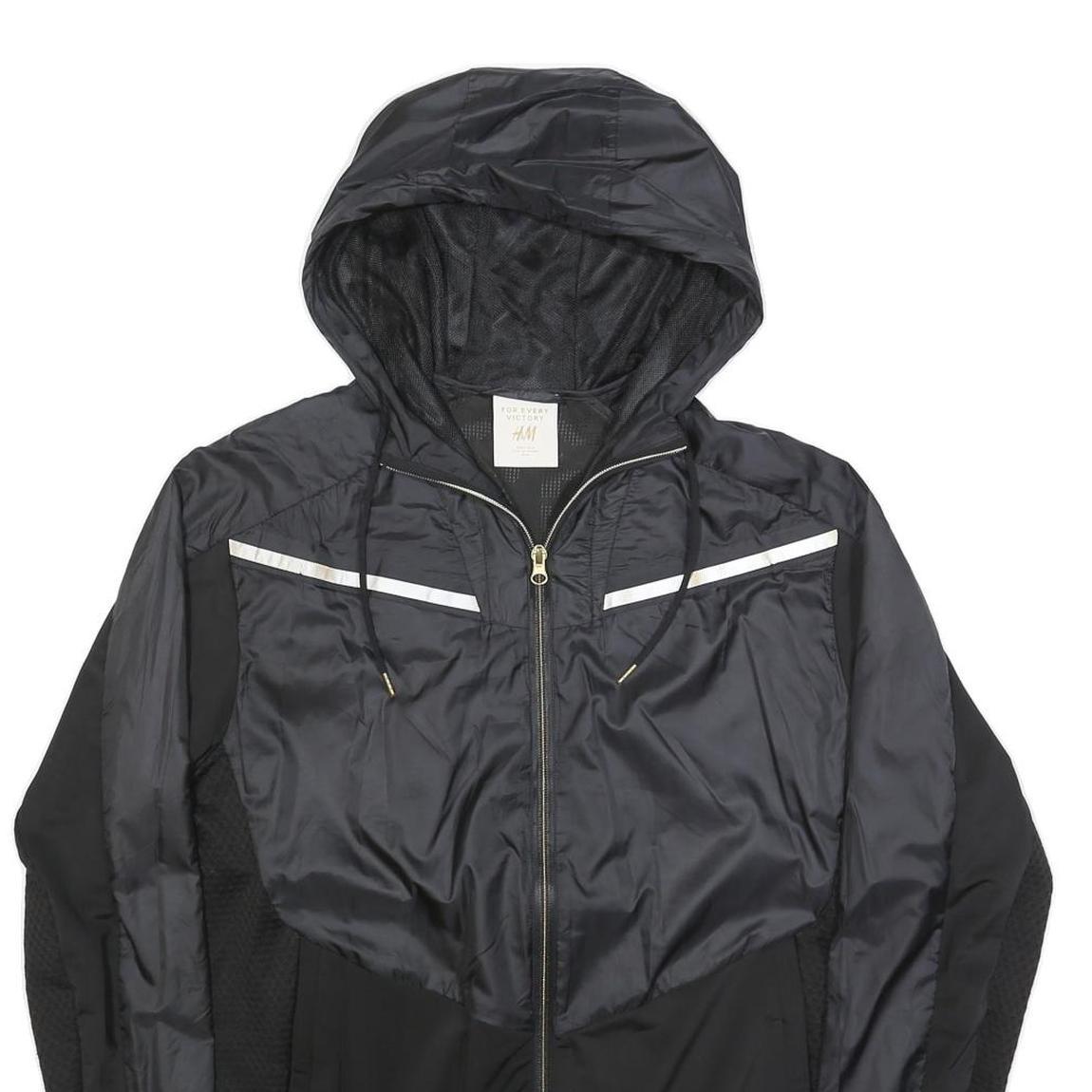 H&M Womens Black & Grey Zip Jacket M Polyester Lightweight Hooded Sportswear