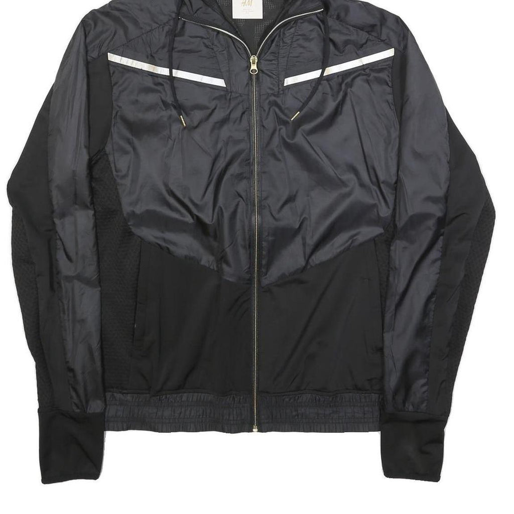 H&M Womens Black & Grey Zip Jacket M Polyester Lightweight Hooded Sportswear