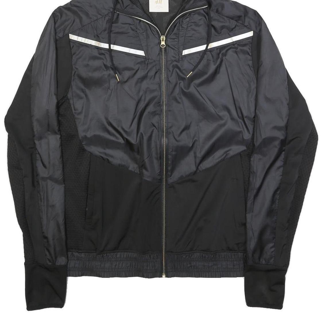 H&M Womens Black & Grey Zip Jacket M Polyester Lightweight Hooded Sportswear